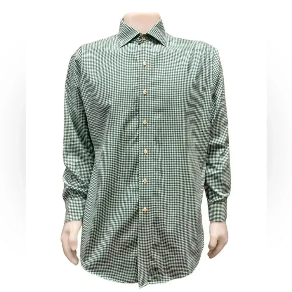 Brooks Brothers Regent Regular Fit Gingham  Green Size 17 1/5-4/5